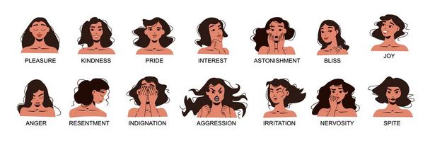 Emoties van vrouwen en stemmingen - Vector, afbeelding