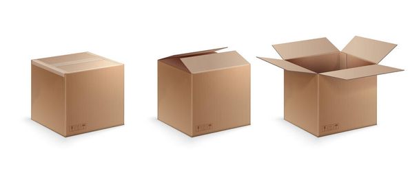 Tři pozice lepenkové krabice - Vektor, obrázek