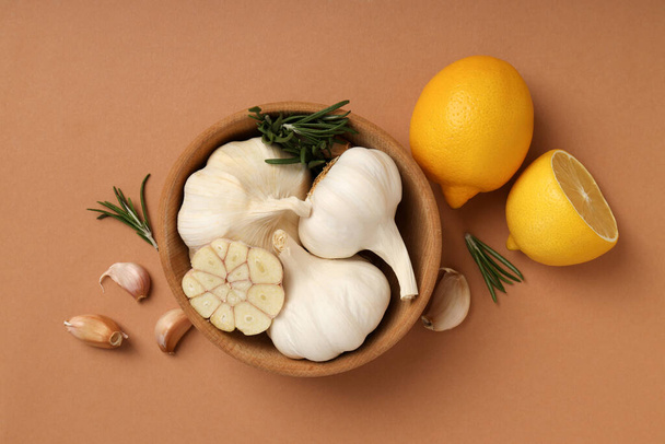 Concept of cooking with garlic, top view - Fotoğraf, Görsel