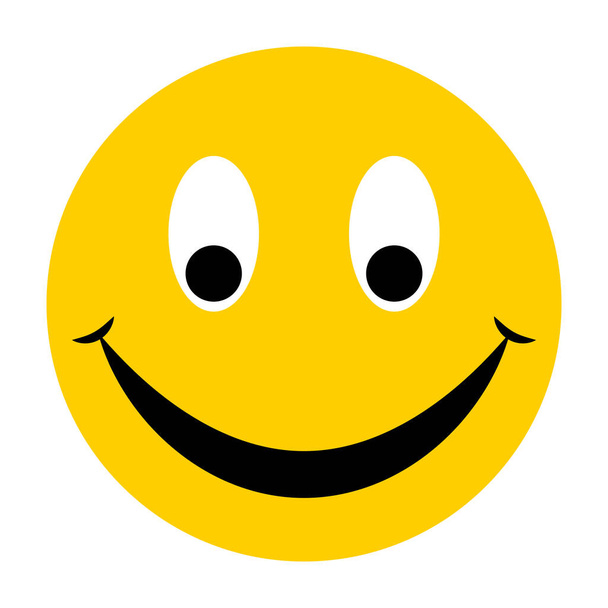 Yellow emoticon face with wide smile from ear to ear smiley kind happy face - Вектор,изображение