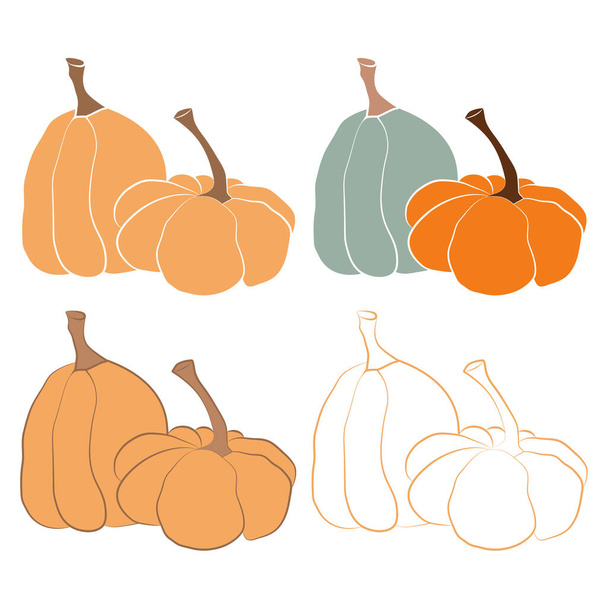 Pompoen pictogram vector illustratie set. Herfst Halloween of Thanksgiving pompoen symbool in plat ontwerp, omtrek silhouet geïsoleerd op witte achtergrond - Vector, afbeelding