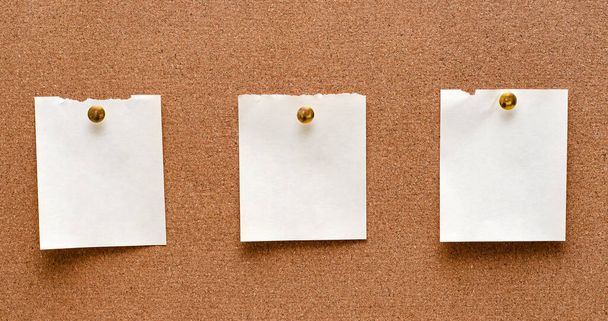 Blank paper notes are pinned to a cork board. Copy space. - Foto, Bild