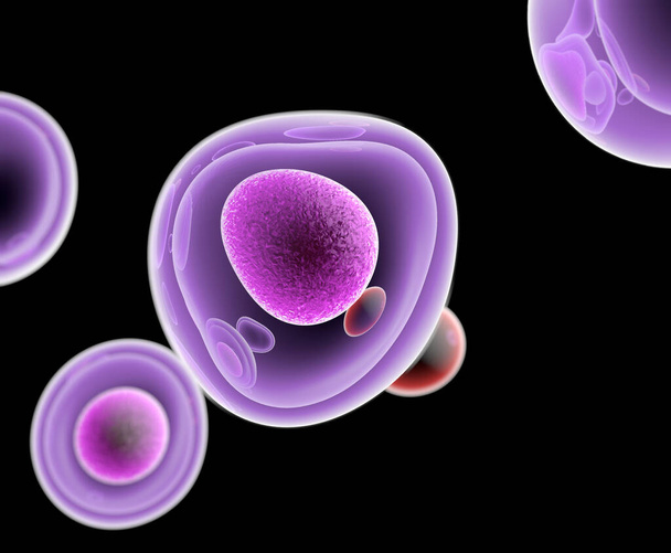 Organik maddeleri sindirebilen, işleyebilen ve yok edebilen yapay hücre. 3B görüntüleme - Fotoğraf, Görsel