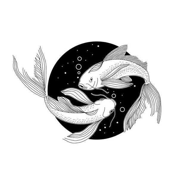 Cosmic fish in the circle of the night sky - Vecteur, image