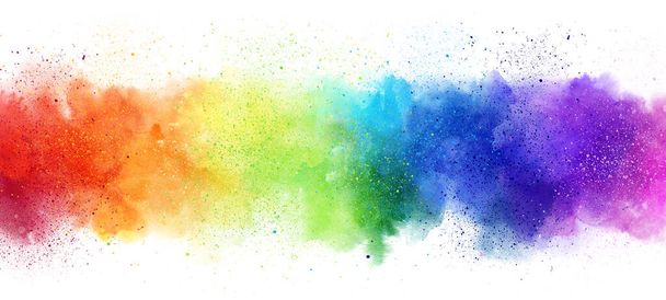 Rainbow watercolor banner background on white. Pure vibrant watercolor colors. Creative paint gradients, fluids, splashes and stains. Abstract creative design background. - 写真・画像
