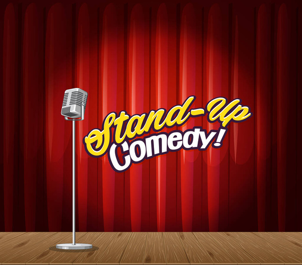 Levante-se banner comédia com ilustração do microfone vintage - Vetor, Imagem