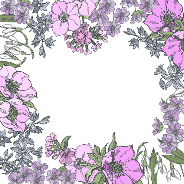Vector achtergrond met hand getekende lentebloemen. Tekening illustratie - Vector, afbeelding