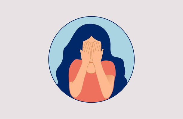 a girl who is sad crying in a circle rounded shape design - Вектор,изображение