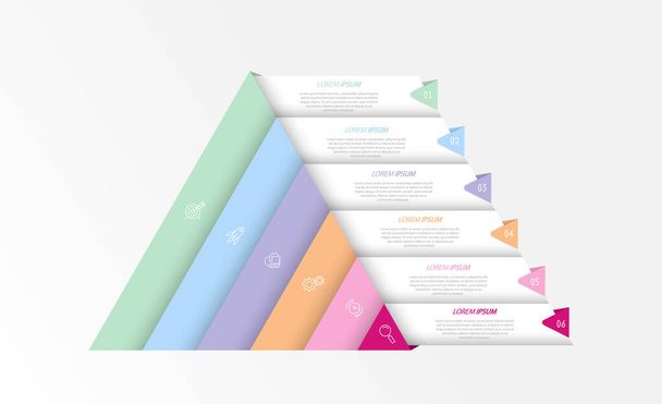 Infographics. 6 steps of development, marketing, workflow or plan. Business strategy with icons. Report and statistics diagram. - Vektor, obrázek