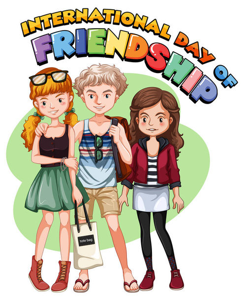 Διεθνής ημέρα της φιλίας λογότυπο με την απεικόνιση των εφήβων - Διάνυσμα, εικόνα