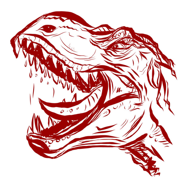 Tiranosaurio rugiente rojo. Dinosaurio carnívoro prehistórico. Ilustración vectorial aislada sobre transparente - Vector, Imagen