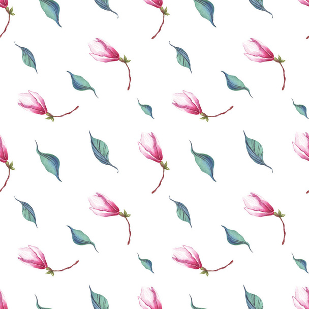 Watercolor magnolia. Seamless pattern. Hand painting - Foto, Bild