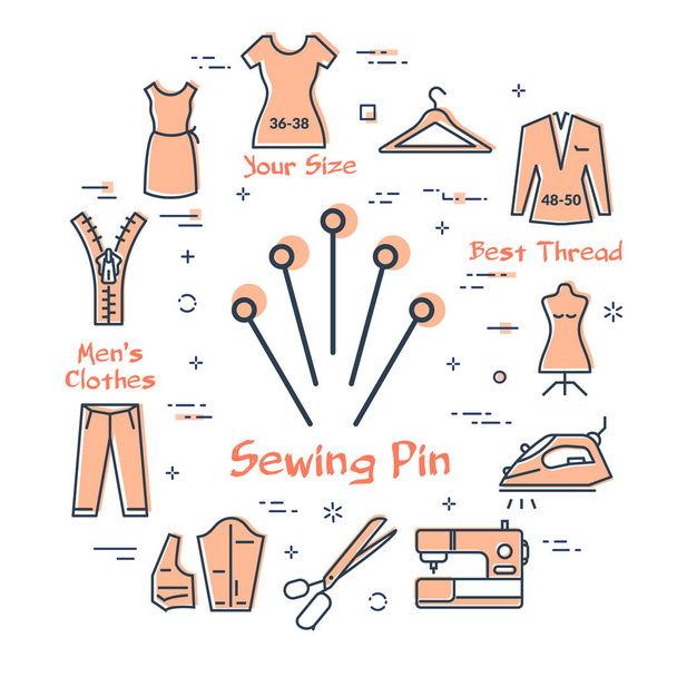 Vector banner of tailor and sewing - five pins - Vector, Image