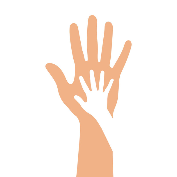 A child's hand lies on the palm. Stock vector illustration eps10.  - Вектор,изображение