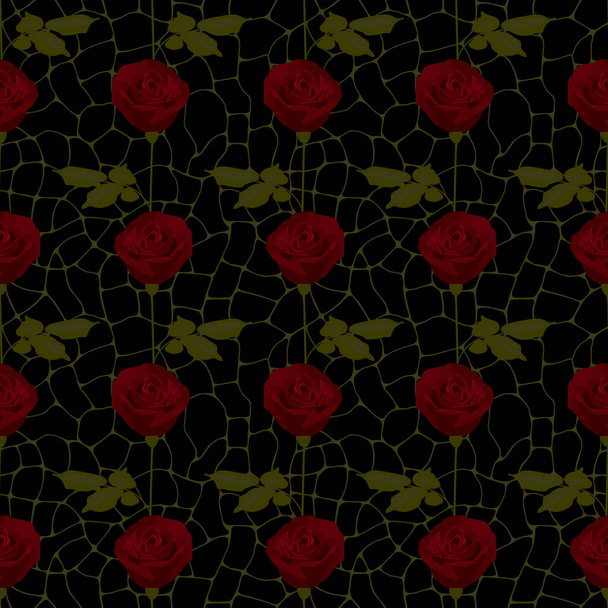 Dunkelrote Rosen mit nahtlosem Muster auf schwarzem Hintergrund. Vektoraktienabbildung eps10. - Vektor, Bild
