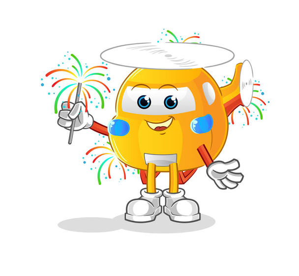 helicopter with fireworks mascot. cartoon vector - Vettoriali, immagini
