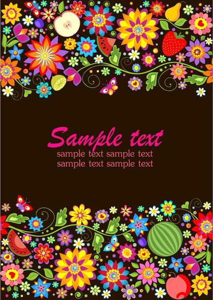 Floral seamless border with fruits - Vecteur, image