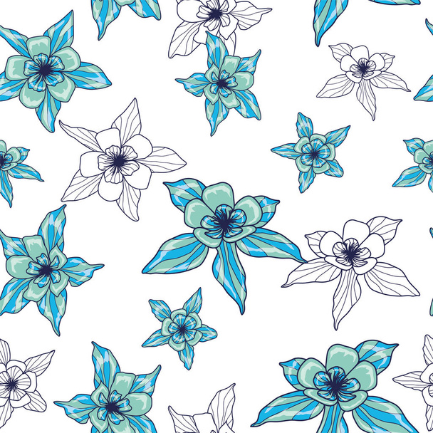 Seamless floral pattern. Horizontal design. Blue color. - Vector, afbeelding