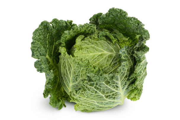 Savoy cabbage isolated on white background with clipping path and full depth of field - 写真・画像