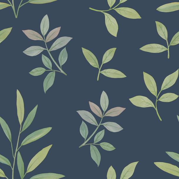 Seamless botanical pattern. Watercolor leaves drawn on paper and assembled into an ornament for design. - Foto, immagini