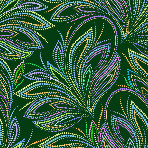 Seamless green dotted pattern with paisley. Traditional ethnic ornament. Vector print. Use for wallpaper, pattern fills,textile design. - Vektor, Bild