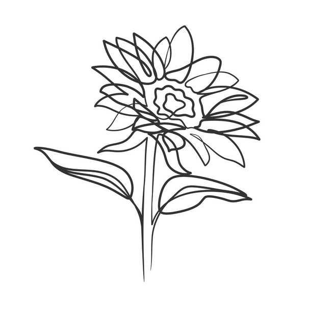 Disegno di linea continuo di semplice illustrazione floreale. Fiore astratto in una linea di disegno arte - Vettoriali, immagini