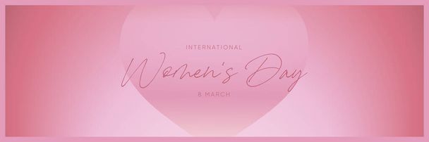 Women's day 8 March gradient background. Simple background with heart shape, pink gradient and elegant text for holiday greeting card design. Cute web banner. Vector. - Vecteur, image