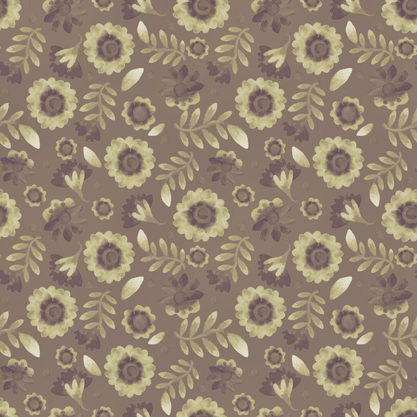 Retro seamless pattern. Floral ornament. Watercolor yellow flowers. Background for packaging, wrappers, textiles, postcards. Printing on fabric and paper. - Φωτογραφία, εικόνα