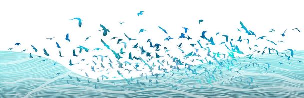 青い鳥の群れ。ベクターイラスト - ベクター画像