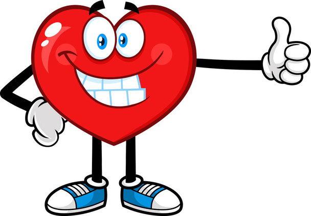 piros szív kabala karakter hüvelykujj fel - Vektor, kép