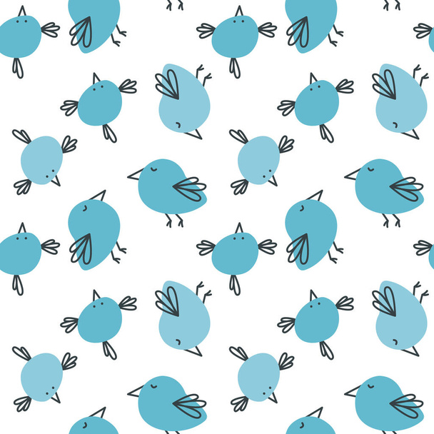 Cute seamless pattern with funny doodle birds. Spring print for greeting cards and invitations. Design for children's clothing, nursery wallpaper , school supplies. Beautiful background. - Vector, Image
