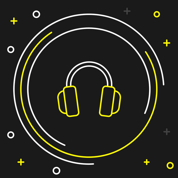 Icono de auriculares de línea aislado sobre fondo negro. Auriculares. Concepto para escuchar música, servicio, comunicación y operador. Concepto de esquema colorido. Vector - Vector, imagen