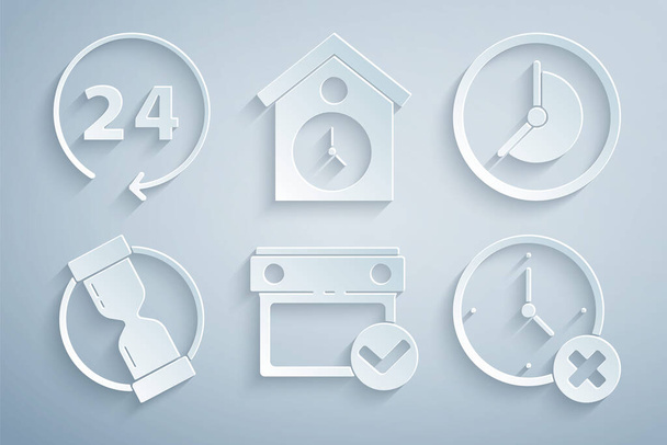 Set Calendar with check mark, Clock, Old hourglass, delete, Retro wall watch and 24 hours icon. Vector - Vector, Imagen