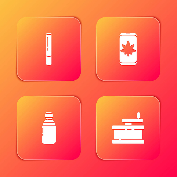 Set Marijuana joint, Mobile and marijuana or cannabis, olive oil and Manual grinder icon. Vector. - Vector, Image