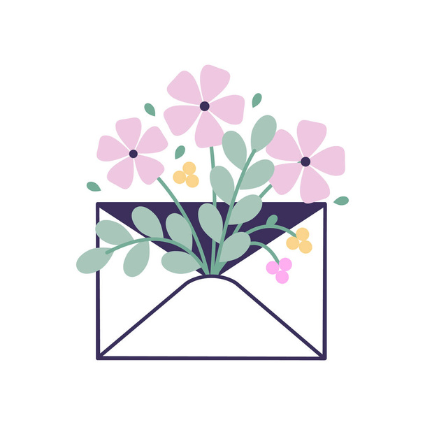 Vector illustration of cartoon envelope with flowers. - Vektor, Bild
