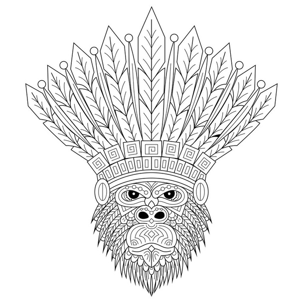 Ręcznie rysowane goryla plemienny szef w stylu zentangle - Wektor, obraz