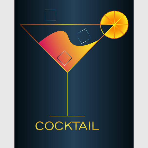 abstract minimal cocktail logo on a dark background - Vecteur, image