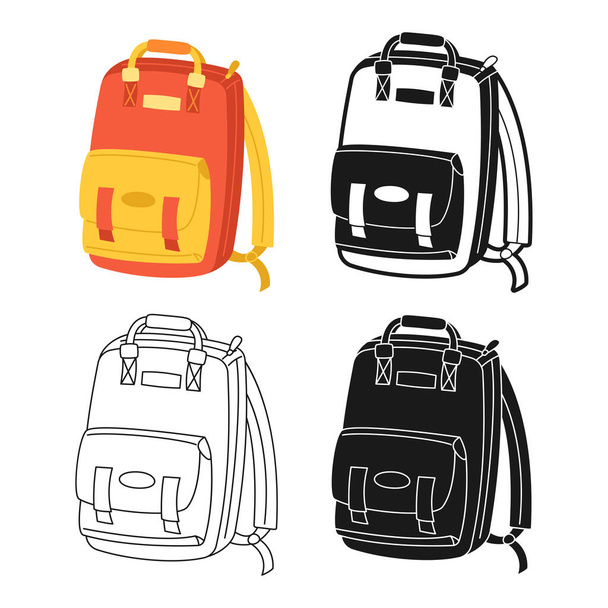 Backpack icon cartoon drawn stamp doodle set bag line sign student traveller hiking tourist symbol - Vettoriali, immagini