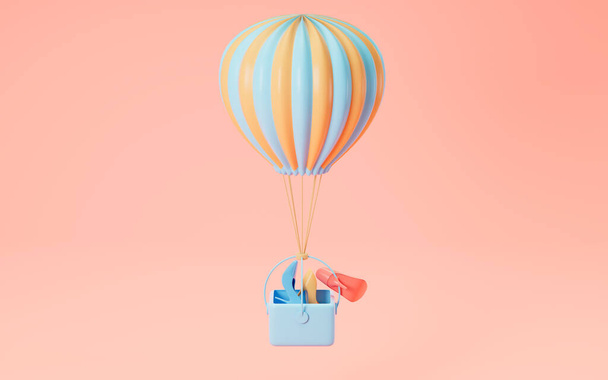 Hot air balloon and shopping, 3d rendering. Computer digital drawing. - Valokuva, kuva