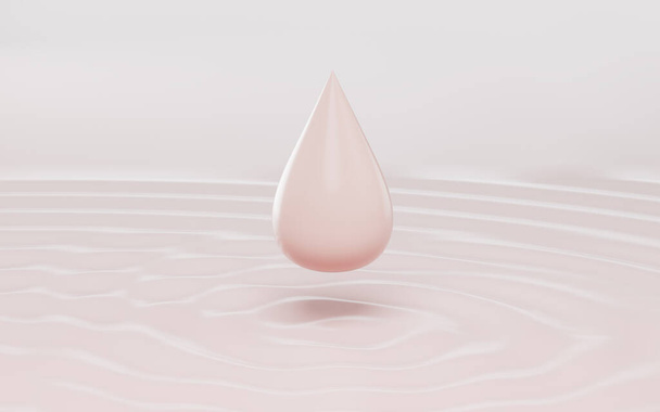 Forma a goccia rosa galleggiante sull'acqua, rendering 3d. Disegno digitale del computer. - Foto, immagini