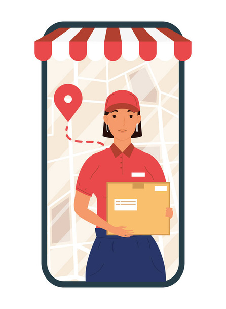 courier in smartphone - Vector, Image