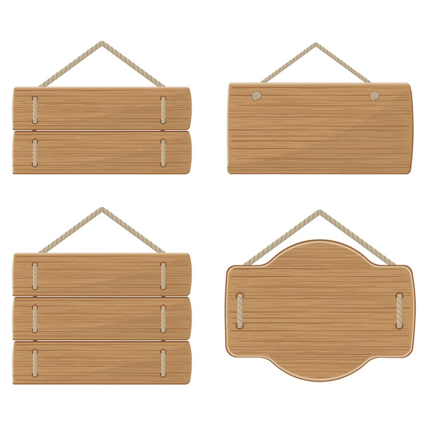 Een set houten borden. Lege reclameborden van hout, kleur vector illustratie - Vector, afbeelding