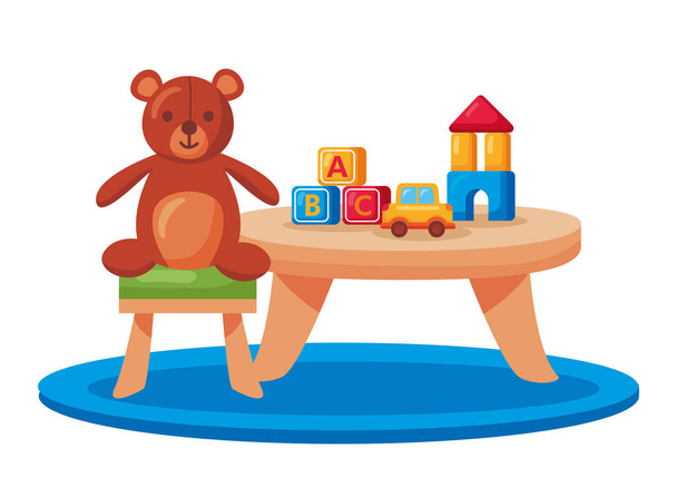 Kindergarten Tisch mit Teddy - Vektor, Bild