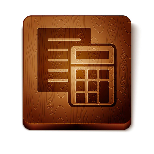 Brown Calculator icon isolated on white background. Accounting symbol. Business calculations mathematics education and finance. Wooden square button. Vector - Vector, Image