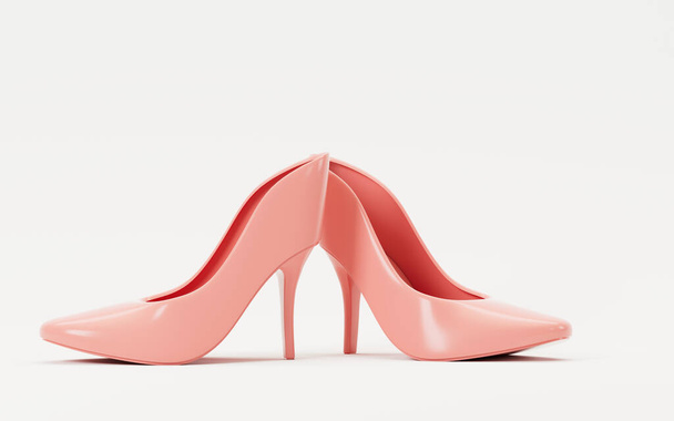 白の背景、 3Dレンダリングとピンクのハイヒールの靴。コンピュータ・デジタル・ドローイング. - 写真・画像