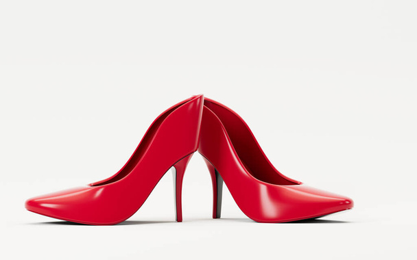 Piros magas sarkú cipő fehér háttérrel, 3D-s renderelés. Számítógépes digitális rajz. - Fotó, kép