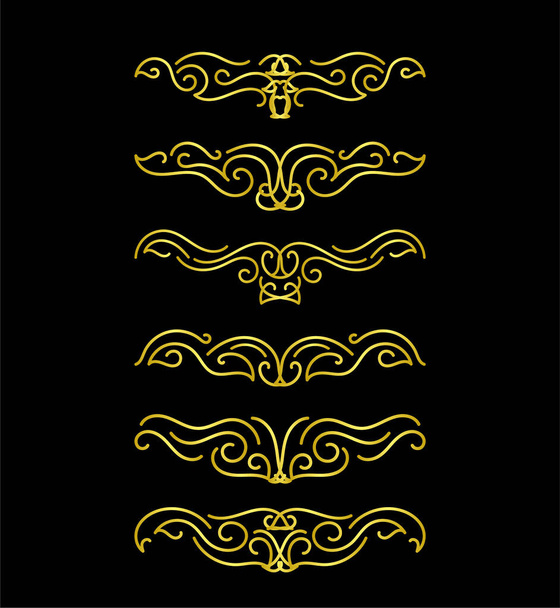 Gold Borders Elements Set Collection, ornament, vector illustration - Vector, Image