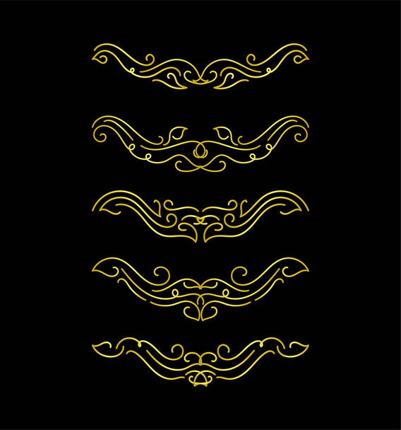 Gold Borders Elements Set Collection, ornament, vector illustration - Вектор,изображение