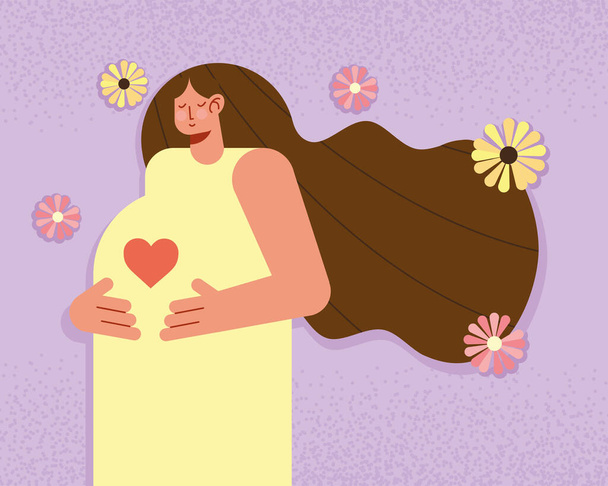 gravidanza donna con cuore - Vettoriali, immagini