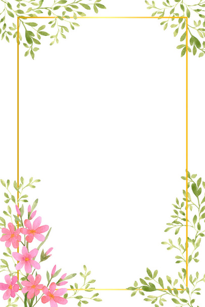 Watercolor flowers. Frame with wild flowers. Invitation card with pink flowers. - Photo, Image
